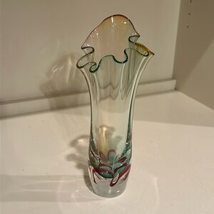 Adam Jablonski art glass hand blown vase clear multicolored signed